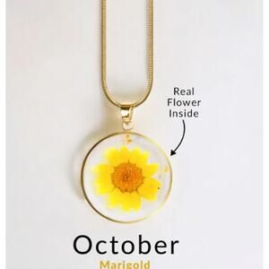 Mint & Lilly Pressed Birth Flower Necklace*October*Marigold*Gold
